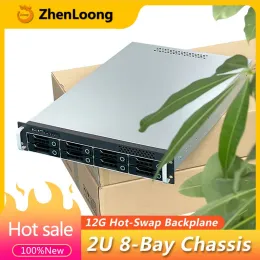 Kedja/gruvarbetare Zhenloong 2U 8 Bays NAS Hårddisk Hot Swap Storage Server Rack Case Chassis med Mini SAS SATA 12 GB BackbPlan SFF8643