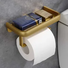 Toilettenpapierhalter wandmontierte Toilettenpapierhalter Gold Square Tissue Roll Rack mit Telefonlagerhaus Badezimmerzubehör Edelstahl 240410