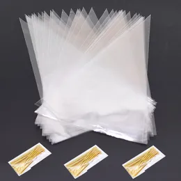 50Pcs 3 Sizes Transparent Cellophane Cone Bags Gold Twist Ties Seal Pouches Clear Plastic Gift Bags for Candy Cookies Storage