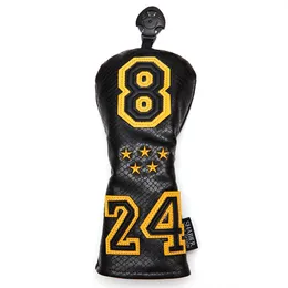 Black PU Leather Mamba Texture Number 8 / 24 Golf Club Headcover Driver Wood Hybrid Covers