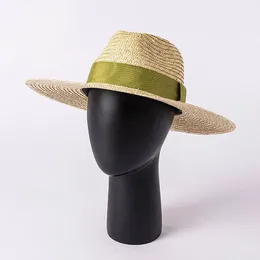 Ręcznie robione letnie czapki dla kobiet szerokie grzbiet Panama Sun Ribbon Band Straw Fedora Hat Holiday Beach 240410