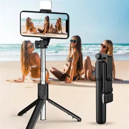 Işıklar cep telefonu selfie sopa, bluetooth dolgu ışığı, canlı fotoğrafçılık, taşınabilir, teleskopik tripod, braket, selfie çubuğu