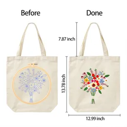 Canvas Tygväska broderi -kit Blomma mönster DIY nålspetsar Hantverk Nål- och trådpaketbroderi -kit för nybörjare