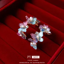 Sier Needle Acrylic Colored Butterfly C-shaped Fresh, Sweet, Elegant Earrings, Korean Small Fragrant Style Earrings