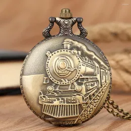 Pocket Watches Retro Steampunk Watch Train Lokomotive Motor Design Bronze Halskette Anhänger Kette Sammelgeschenk für Männer Frauen Frauen