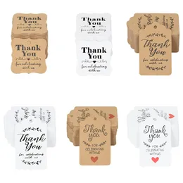 100pcs Kraft/White Paper Thank You Cards Party Baby Shower Favors Candy Cookies Tags Tags Handemade Hight Label