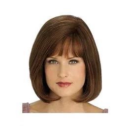 Woodfestival قصير بني شعر مستعار اصطناعي مجعد مع Bangs Fiber Hair Bob Wig Womensy Genident3717326