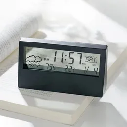 درجة حرارة الساعة LCD ورطوبة مقياس التنبيه على مدار الساعة الشاشة الرقمية الإلكترونية ساعة سطح المكتب لساعة غرفة نوم المنزل على مدار الساعة