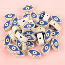 30pc/lote 10 mm azul branco mal o olho de polímero redondo contas de argila de espanhas soltas para jóias fazendo bracelete diy colar feito à mão