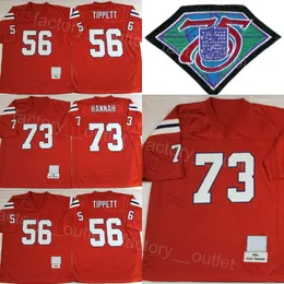 Throwback Football Retro 56 Andre Tippett Jersey 1984 Vintage 75th Anniversary 73 John Hannah Team Color Red All Titched for Sport Compans Vintage عالية الجودة