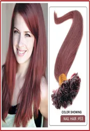 كامل 200Spack 08gs 14039039 24 كيلووت keratin stick u tip extensions Human Hair Extensions Brazilian 33 Dark Auburn DHL 2870076