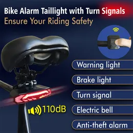 Bike Alarring Tail Light con segnali di direzione multifunzionale impermeabile USB ricaricabile a campana elettrica Bike Bike Bike Luce posteriore