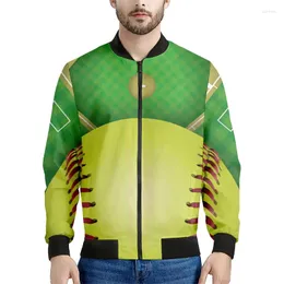 Men's Jackets 3d Printed Softball Ball Zipper For Men Outdoor Sports Sweatshirt Kids Casual Bomber Jacket Long Sleeve Loose Coat