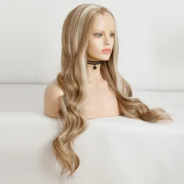 Charisma Spitzen -Vorderperücken für schwarze Frauen Langkörperwelle synthetische Perücke vorgezogen mit Baby Haar Highlight Blonde Spitzenperücken