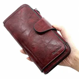 Kvinnors plånbok gjord av läderplånböcker Tre veck Vintage Womens Pures Mobile Phe Purse Kvinnlig myntväska Carteira Feminina Q1HL#