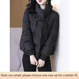 Winter Cropped Thickened Down Coat For Women Black Lightweight Jacket White Duck Down Filling Petite Size