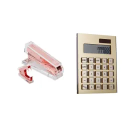 Stapler rose Gold Stapler and Staple Remover Set + solar energy Calculator Desk Kit