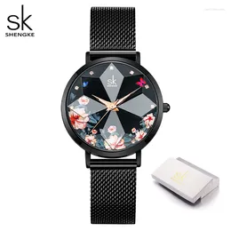 Relógios de pulso Shengke Fashion Diamond Women Welkes S Woman's Woman's Top Luxury Ladies Clock Sk original Mujer Montre