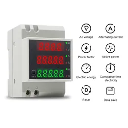 DIN Rail Single Phase LCD Ammeter Voltmeter AC 80-300V 0-100.0A الجهد الحالي لوقت الطاقة اختبار الطاقة 4 أرقام 3 في 1
