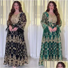 Ethnische Kleidung Arabische Dubai Frauen Robe Gold gestickt herrlich Jalabiya Nahen Osten Abaya Muslim Abendkleid Elegante Party Dhque