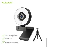 Веб -камеры Huausdom AF660 FHD 1080p 60FPS Webcam AutoFocus 75 -градусный CAM с регулируемым правым светом для Lefe For The Live Streaming