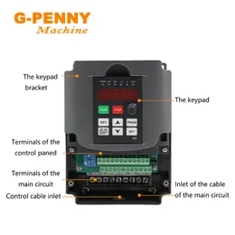 1,5 kW Huanyang 110 V / 220 V / 380 V Wechselrichter CNC Spindel Motor Speed Control Variablen Frequenzantrieb 0-400Hz 3p Ausgang