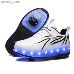 Roller de patins Inline Sapatos de patins de rolos LED LEVEL Light Light Light 2 Wheels Skate Sneaker Shoe Flying Recarge Multi Light Brandeable menina Y240410