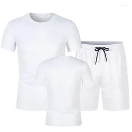 Men's Tracksuits Simple Suit: Solid Color Short-sleeved Beach Pants To Create A Charming Image. Quick-drying Polyester Fabric