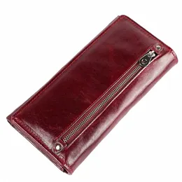 NUOVO RFID Genuine Leather Women Walet Casual Casual Retro First Layer Cowhide LG Women Clutch Borshes for Women V1ec#