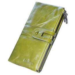 Nova carteira verde de couro genuíno de couro vintage para mulheres, mulheres, mulheres, carteiras de embreagem com células Phe Bags, suporte para cartão T0XE#