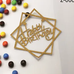 10pcs/lote feliz aniversário Glitter Paper Cake Toppers Round Square Stars Baking Cake Topper para Decoração de Bolo de Festa de Aniversário de Coment