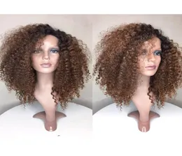 Blueless Ombre Lace Przodna peruka Brazylijska dziewicze ludzkie włosy 1BT30 Moda Kinky Curly Full Lace Human Hair Peruki z dziecięcymi włosami 2710847