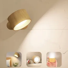 WALL LAMP 2024 LIGHT 360 ° 회전 LED SCONCES USB RECHARGEABLE DIMMABLE TOUCH CONTRON 무선 장착 릴 리드 램프