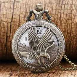 Pocket Watches Bronze Hollow Eagle geschnitzte Quarz Pocket Pendant Halskette Urlaubsgeschenk für Männer und Frauen Y240410