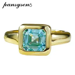 Anéis de banda pansysen 100% 925 prata esterlina 7mm veja azul de alto carbono anel de diamante de diamante de 18k Party de aniversário de ouro requintado por atacado J240410