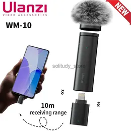 Микрофоны Ulanzi WM-10 Wireles Lavalier Microphone 1 до USB C Подходит для Android iPhone с ветрозащитной губкой Live Recordingq