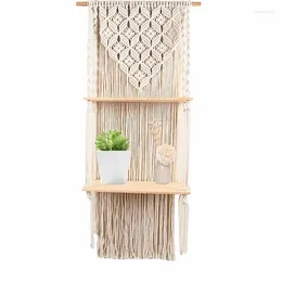 Tapisseries macrame växthängare hyllan 2 däckdekor inomhus utomhus flytande trä hyllar dekorativ hand gjord boho