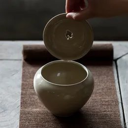 Посадите пепельную глазурь Японский керамический чайный бассейн с баррелем чая с жестяной крышкой