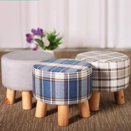 28x25cm Round Taboret Stool Wooden Bedroom Dining Furniture Shoe Rack Footstool Soft Pouf Beach Ottoman Makeup Chair (4 legs)