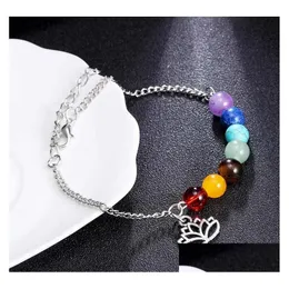 Beaded 7 Chakras Strands Bracelet For Women Crystal Healing Nce Beads Nature Stone Bracelets Lotus Charms Yoga Wholesale Drop Delivery Dhokw