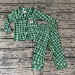 Borda de boate por atacado Baby menino de natal Pijama Roupas de Papai Noel Camisa verde xadrez