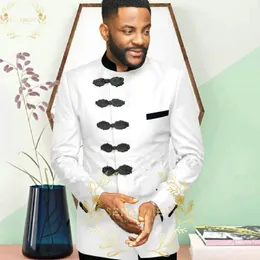 Szmanlizi 2022 klassisches afrikanisches Design weiße Männer Anzüge Schlanke Fit Hochzeitsanzüge für Männer Party Stand Collaredos Bräutigam 2 PCs