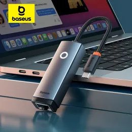 بطاقات BASEUS USB C إلى Ethernet Adapter Aluminium Gigabit USB C Adapter لجهاز الكمبيوتر المحمول MacBook Pro 1000/100Mbps USB LAN RJ45 شبكة شبكة