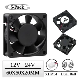 Kühlung 5 PCs Gdstime DC 12V 24V 60x60x20mm Dual Ball Motor Kühllüfter 60 mm x 20 mm 6020 bürstenausrüstung Hülle CPU -Chipkühler -Lüfter