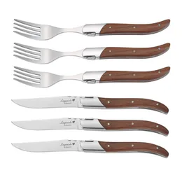 2-10pcs 8.25 '' Laguiole Steak Knives Rose Wood Dinnife Knife Fork Actlery Malkes Wooden Owder Set Restaurant Bar Table
