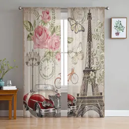 Paris Eiffel Tower Farterfly Bedroom Organza Voile Curtain Window Treatment Drapes Tulle Gardiner för vardagsrummet Sträng gardiner