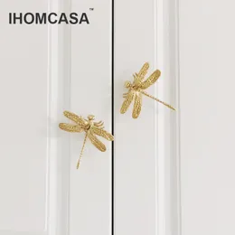 Ihomcasa dragonfly/motyl kształt mosiężne pokrętła drzwi meble szafki szuflady ciągnięcia szafki do szafki do szafki kuchennej