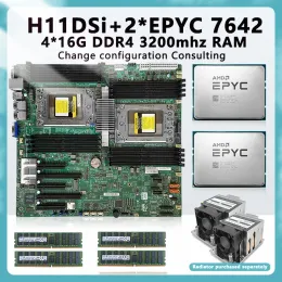 Motherboards H11DSi FOR Socket SP3 Motherboard + 2* EPYC 7642 48C/96T 225w TDP CPU Processor+ 4* 16GB=64GB RAM DDR4 3200mhz RECC Memory