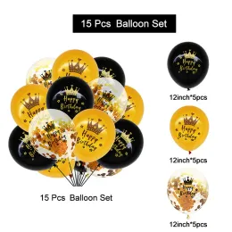 15pcs Balões de látex de ouro preto 18 30 40 50 Partidos de feliz aniversário Balões
