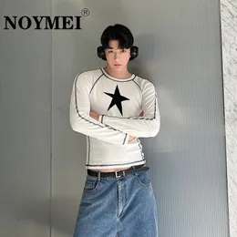 Noymei Star Patternautumn Niche Design Y2K Spicy Style Color Contrast Pentagram Fashion Long Sleeved T-shirts Men Top WA2045 240410